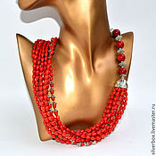 Romegranate necklace Multi-row GARNET Handmade Author's work