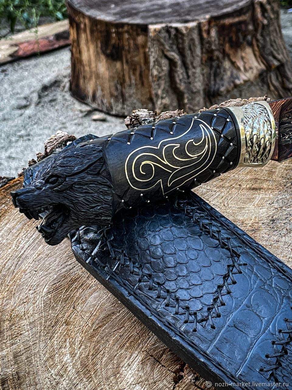 Авторский нож "Borz" (мозаичный дамаск, ручная резьба) в интернет ...