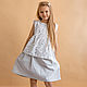 Linen suit for girls with stripe print, Child skirt, Kaliningrad,  Фото №1