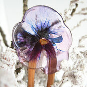 Украшения handmade. Livemaster - original item A wooden stud made of beech with a transparent lilac Viola flower. Handmade.