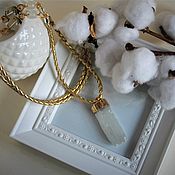 Украшения handmade. Livemaster - original item Moon Magic - a long sautoir on a leather cord with a selenite pendant. Handmade.