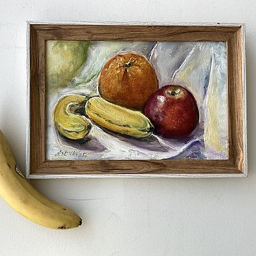 Картины и панно ручной работы. Ярмарка Мастеров - ручная работа Картина маслом в раме натюрморт с фруктами 20х30 см. Handmade.