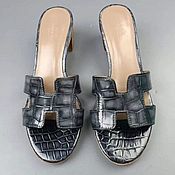 Обувь ручной работы handmade. Livemaster - original item Sandals made of patent genuine crocodile leather, in gray.. Handmade.
