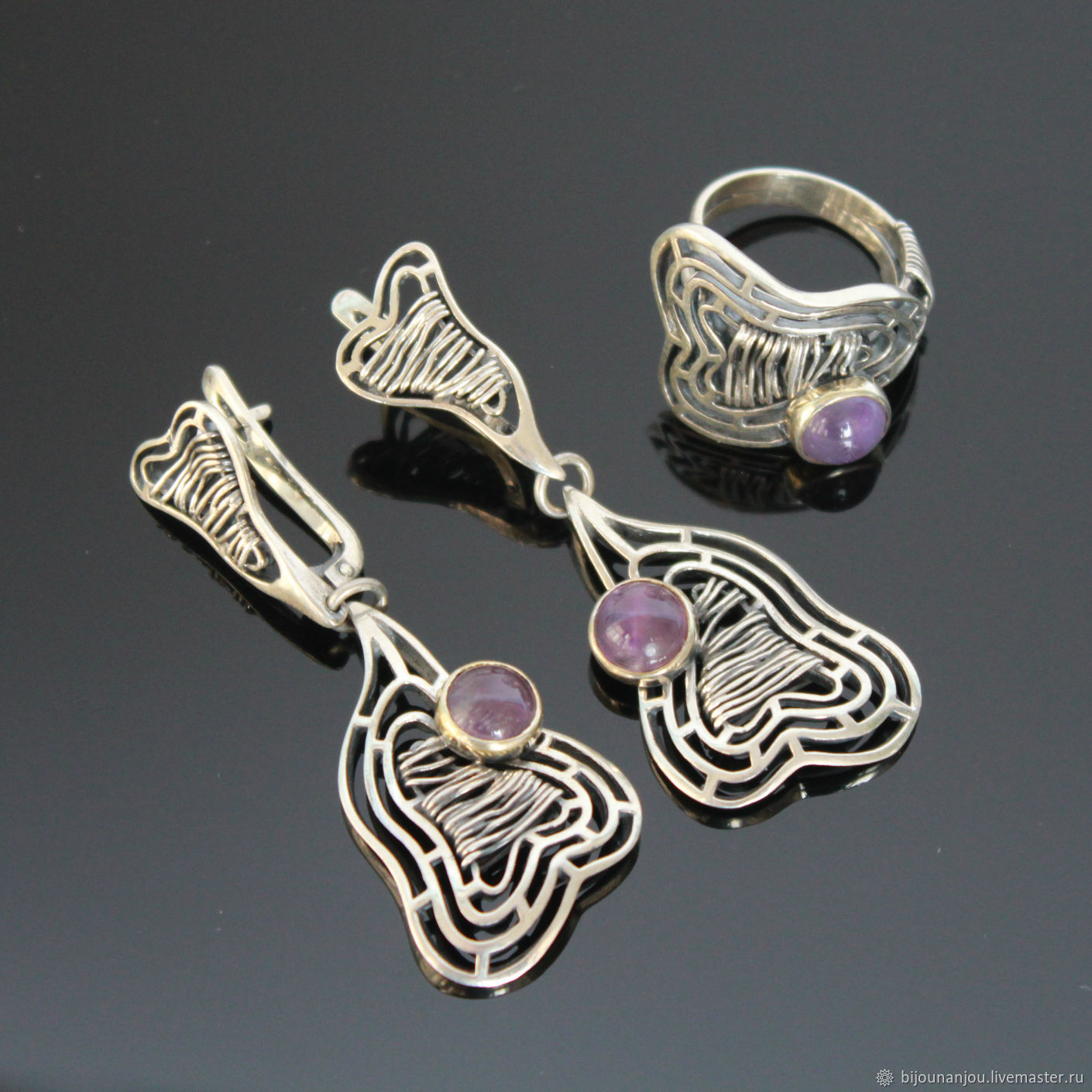 Earrings and ring Fantasy 925 sterling silver and amethysts, Jewelry Sets, Yerevan,  Фото №1