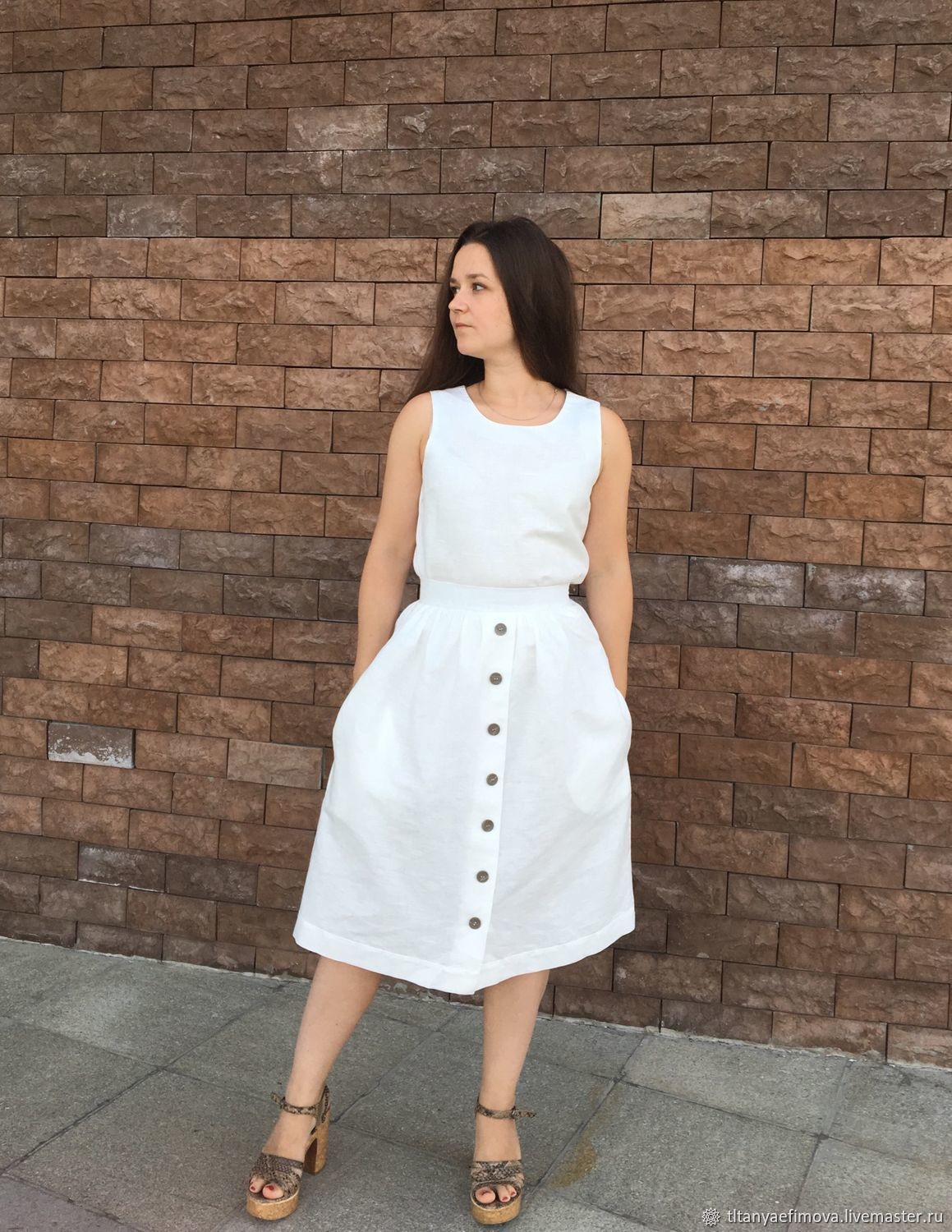 Белая льняная юбка