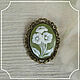 Cameo Brooch Flowers pistachio background 30h40 bronze, Subculture decorations, Smolensk,  Фото №1
