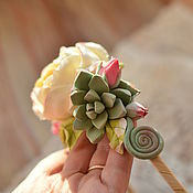 Украшения handmade. Livemaster - original item Headband with peach roses and succulents. Handmade.
