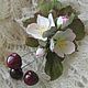 Leather brooch flower red cherry hairpin with pink flowers made of leather. Brooches. Irina Vladi. My Livemaster. Фото №4