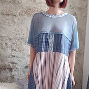 Одежда handmade. Livemaster - original item Long Boho dress of a loose cut made of knitwear with lace blue. Handmade.
