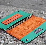 Сумки и аксессуары handmade. Livemaster - original item Wallets: Combi leather tobacco pouch Green and orange. Handmade.