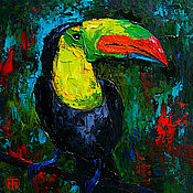 Картины и панно handmade. Livemaster - original item Mini Oil painting of Toucan birds bright tropics painting. Handmade.