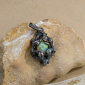Украшения handmade. Livemaster - original item Silver pendant with opal and author`s patina 