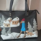 Сумки и аксессуары handmade. Livemaster - original item Bag Leather Women`s Bag Shopper Bag with Applique Winter Walk. Handmade.