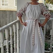 Платье-рубаха в фольклорном стиле "Петушки"