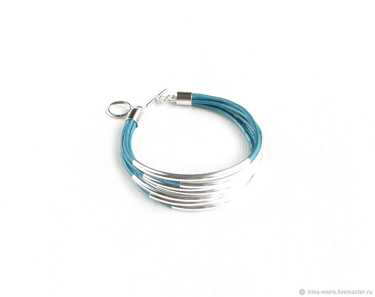 Leather bracelet 'Depth' blue bracelet, silver bracelet, Cord bracelet, Moscow,  Фото №1