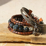 Украшения handmade. Livemaster - original item A set of ethno bracelets with agates and wenge of the Kalahari Road. Handmade.