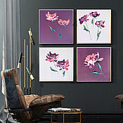 Картины и панно handmade. Livemaster - original item A set of 4 paintings with flowers. 4 mini paintings in purple shades.. Handmade.