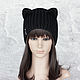 Hat with Cat ears, rubber band. Realistic lugs, ladies knitted, Caps, Orenburg,  Фото №1