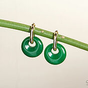 Украшения ручной работы. Ярмарка Мастеров - ручная работа Gold-plated congo earrings (rings) with green agate. Handmade.
