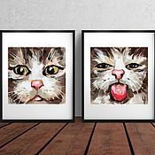 Картины и панно handmade. Livemaster - original item Oil painting cats. Set of 2 paintings with animals. Handmade.