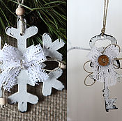 Сувениры и подарки handmade. Livemaster - original item Shabby- suspensions, key and snowflake.Christmas decor. Handmade.