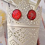 Украшения handmade. Livemaster - original item Earrings-ear-stud: Red and silver round resin earrings. Handmade.