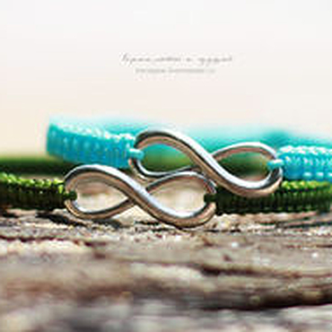 Одежда ручной работы. Ярмарка Мастеров - ручная работа Парные браслеты для влюбленных с символом бесконечности бирюза/хаки. Handmade.