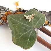 Украшения handmade. Livemaster - original item Hairpin wooden Dragonfly made of ash with a real Ivy leaf. Handmade.