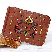 Сумки и аксессуары handmade. Livemaster - original item Genuine Leather Slim Wallet Kokopelli, ID Cards Money Clip. Handmade.