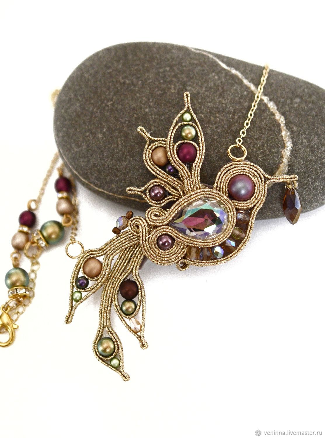 Soutache necklace Golden Bird – купить на Ярмарке Мастеров