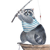 Картины и панно handmade. Livemaster - original item Raccoon watercolor painting - fisherman raccoon. Handmade.