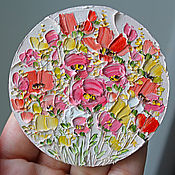 Картины и панно handmade. Livemaster - original item Magnet with pink, red and yellow flowers Miniature painting. Handmade.