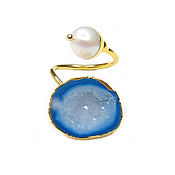 Украшения handmade. Livemaster - original item Pearl and Quartz ring, blue ring, gift ring. Handmade.