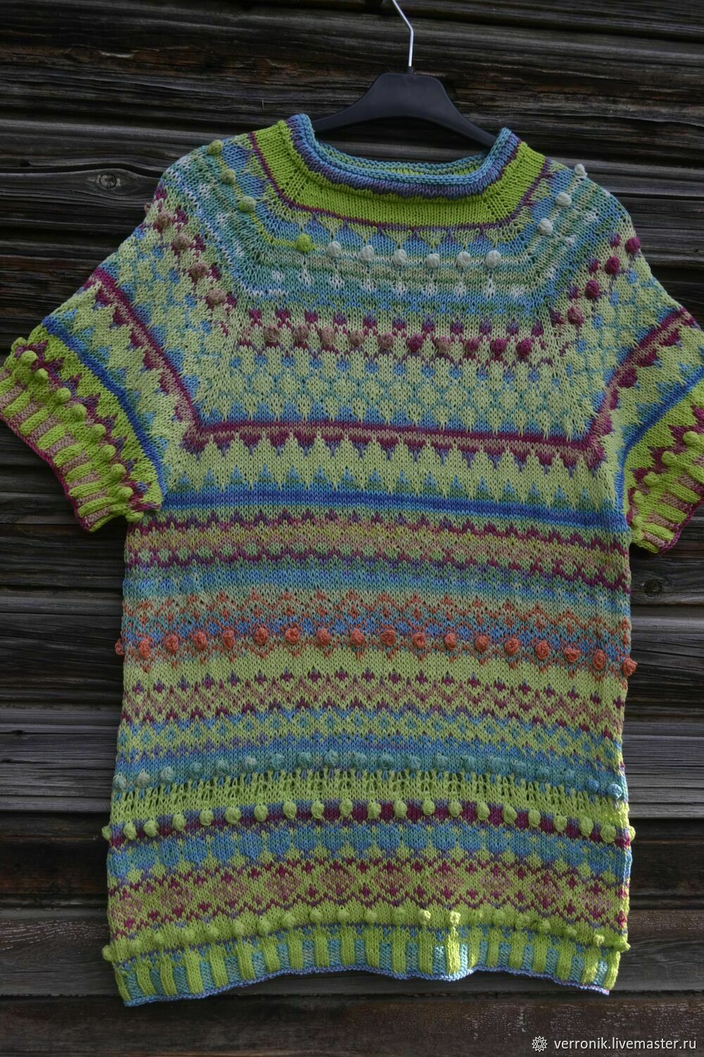 Пуловер вязаный "Летняя полянка". Пуловер из хлопка, Свитеры, Самара,  Фото №1