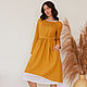 Mustard-colored linen dress with cotton lace. Dresses. molinialife. Online shopping on My Livemaster.  Фото №2