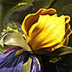 Leather flowers. Decoration brooch hairpin IRIS ANGELLO.yellow purple. Brooches. Irina Vladi. My Livemaster. Фото №4