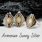 Украшения handmade. Livemaster - original item Ring and earrings Armenian Carpet made of 925 sterling silver with enamel. Handmade.