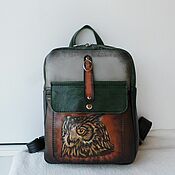 Сумки и аксессуары handmade. Livemaster - original item Leather backpack with engraving and painting.Stylish.Fashionable.. Handmade.