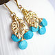 Order Earrings with turquoise, monstera, gilding. Евгения Голубева (White Book). Livemaster. . Earrings Фото №3