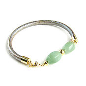 Украшения handmade. Livemaster - original item Jade bracelet, jade leather bracelet 