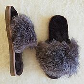 Обувь ручной работы handmade. Livemaster - original item Sheepskin slippers with arctic fox for women. Handmade.