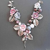 Украшения handmade. Livemaster - original item Pink Smoke Necklace Agate Rose Quartz Pearl Flowers. Handmade.