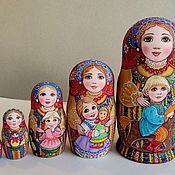 Matryoshka with her son in a red coat