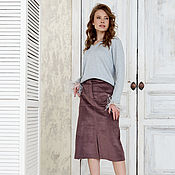 Одежда handmade. Livemaster - original item Taupe corduroy skirt with split pockets, purple corduroy skirt. Handmade.