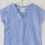 Одежда handmade. Livemaster - original item Light blue blouse with a V-neck made of 100% linen. Handmade.