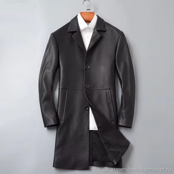 Men's leather coat, in black, custom-made!, Mens outerwear, St. Petersburg,  Фото №1