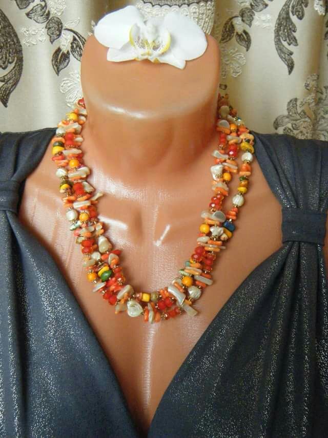 Колье из кораллов и жемчуга разноцветное в интернет-магазине на Ярмарке ...