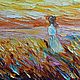  Девушка в поле яркий пейзаж маслом, Картины, Лебедянь,  Фото №1