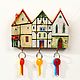 Wooden wall key holder Small houses
