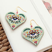 Украшения handmade. Livemaster - original item Heart earrings with an eye embroidered, pale green.. Handmade.